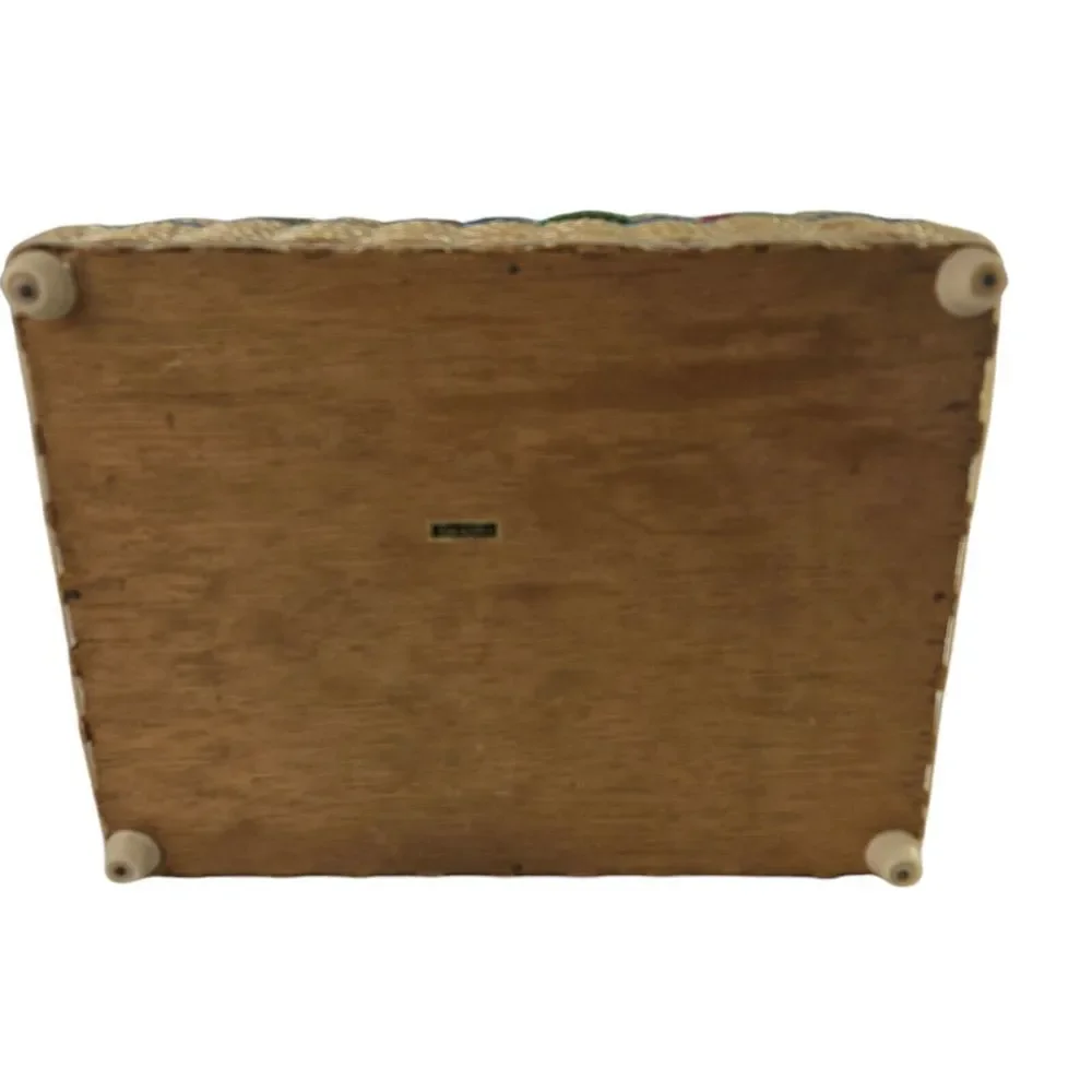 Vintage Sewing Basket with Handle Woven Asian Motif Fabric‎ Top Box 8 x 10.5 x 7